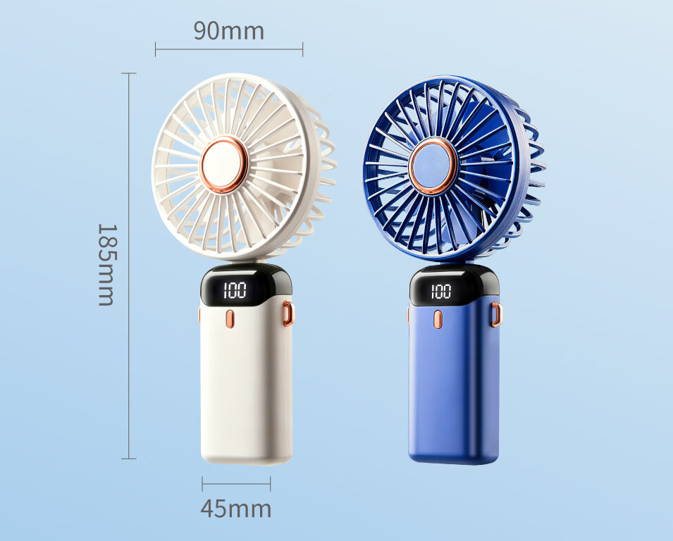 JONEVEE Handheld Mini Foldable USB Fan with Digital Display, Portable Desktop Stand, High Wind Power, Neck Hanging Outdoor Fan for Students, Dormitory, Office, Rechargeable Personal Fan 10