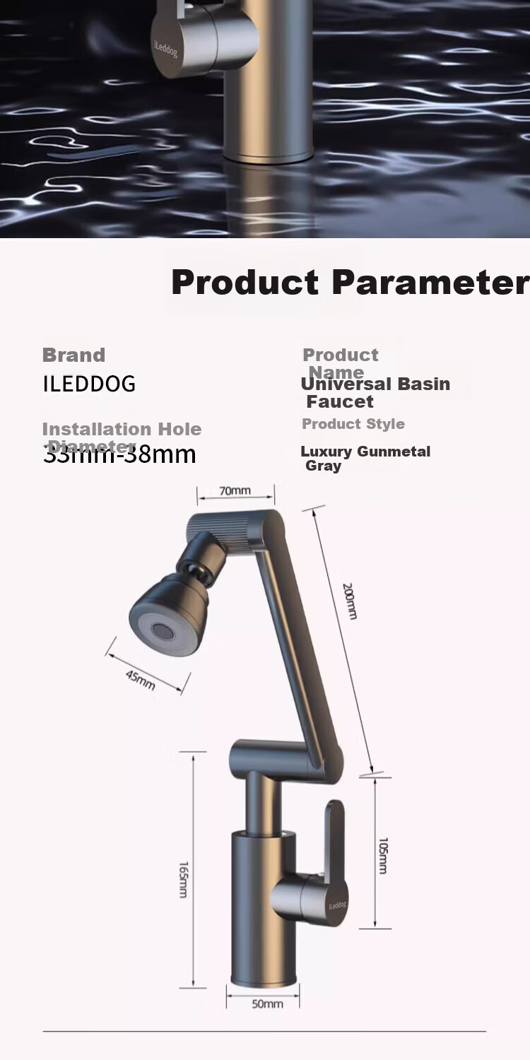 ILeddog [Germany] Mechanical Arm Universal Faucet Basin Hot and Cold Kitchen Bathroom Household Fortune Cat MPLT-ZCM 17