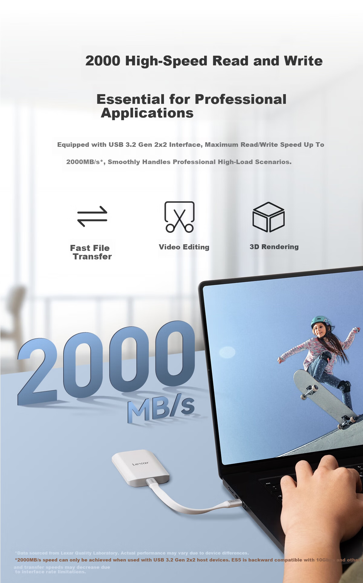 Lexar 2TB Type-C USB 3.2 Portable SSD (PSSD) ES5 2000MB/s Read Speed Magnetic Attachment for Mobile Phones and Laptops Advanced Triple Protection All-Scenario Adaptation 2