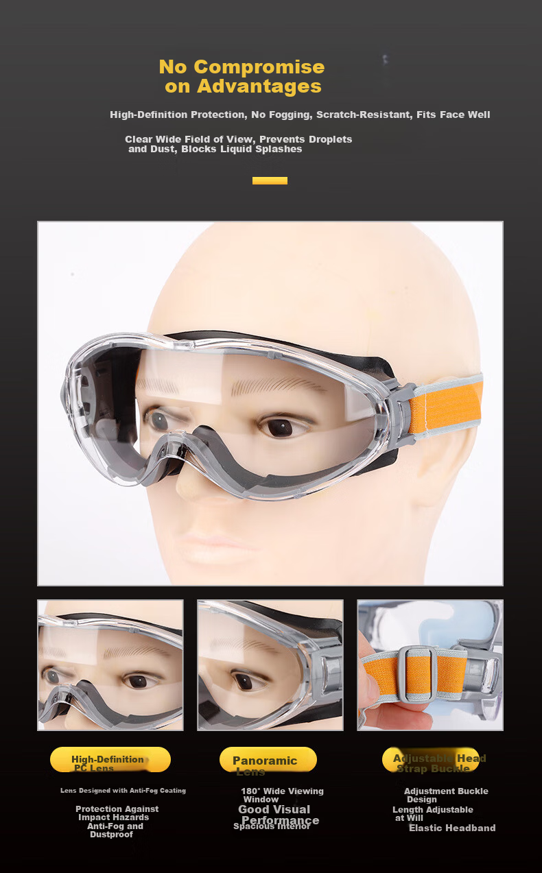 Minggu Fully Enclosed Industrial Safety Goggles Windproof Dustproof Riding Glasses with Black Frame Transparent Lens 2
