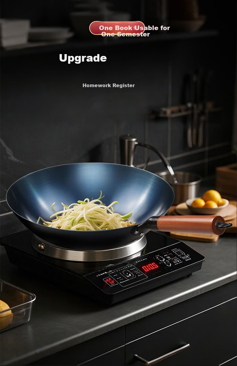 Quanpinwu Cast Iron Stir-Fry Pan Non-Coated Seasoned Non-Stick Round Bottom Large Capacity Gas Stove Wok with Lid 36cm 12