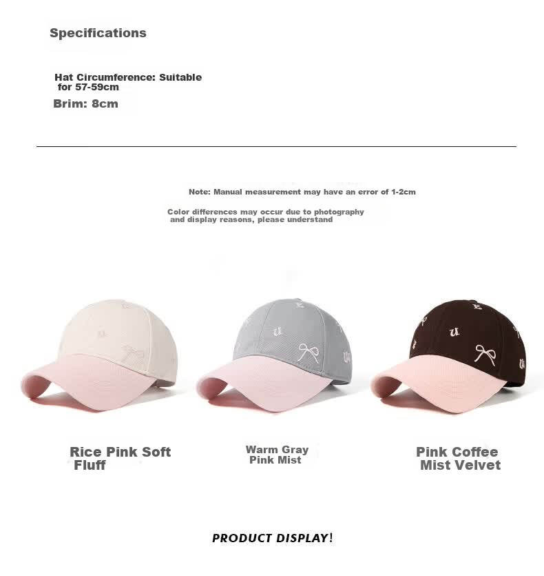CACUSS Women's Spring Summer Baseball Cap with Bow Embroidery, Colorblock Cotton Visor Hat, Pink and Coffee 14