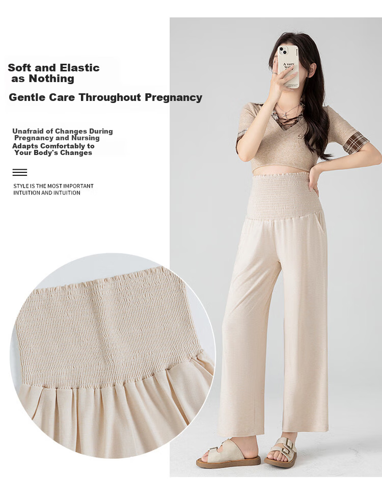 JOYNCLEON Maternity Pants Spring Summer Wide Leg Pants Comfortable Casual Maternity Wear Oatmeal L Jyk186430 8