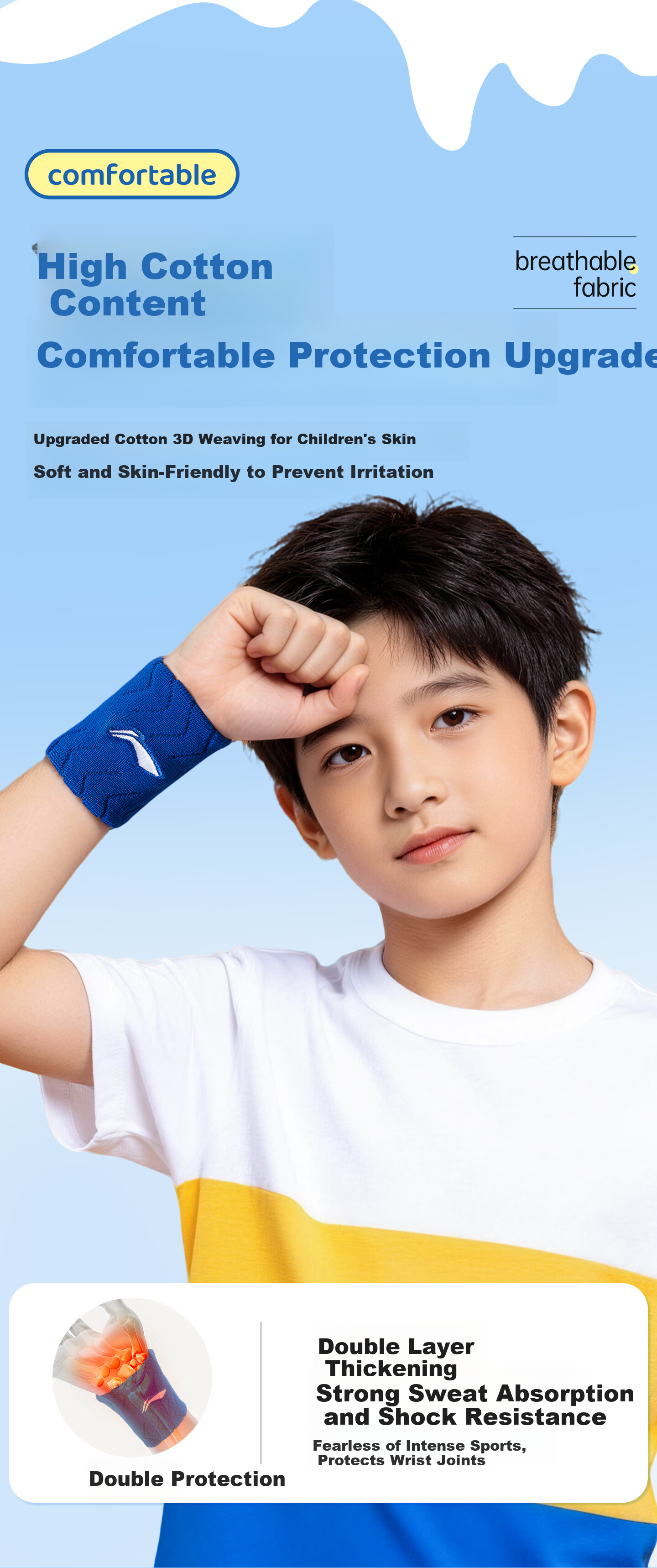Li-Ning Kids Sports Wristband Sweat-Absorbing Wrist Towel for Badminton Basketball Volleyball Tennis Tendonitis Wrist Injury Support 3