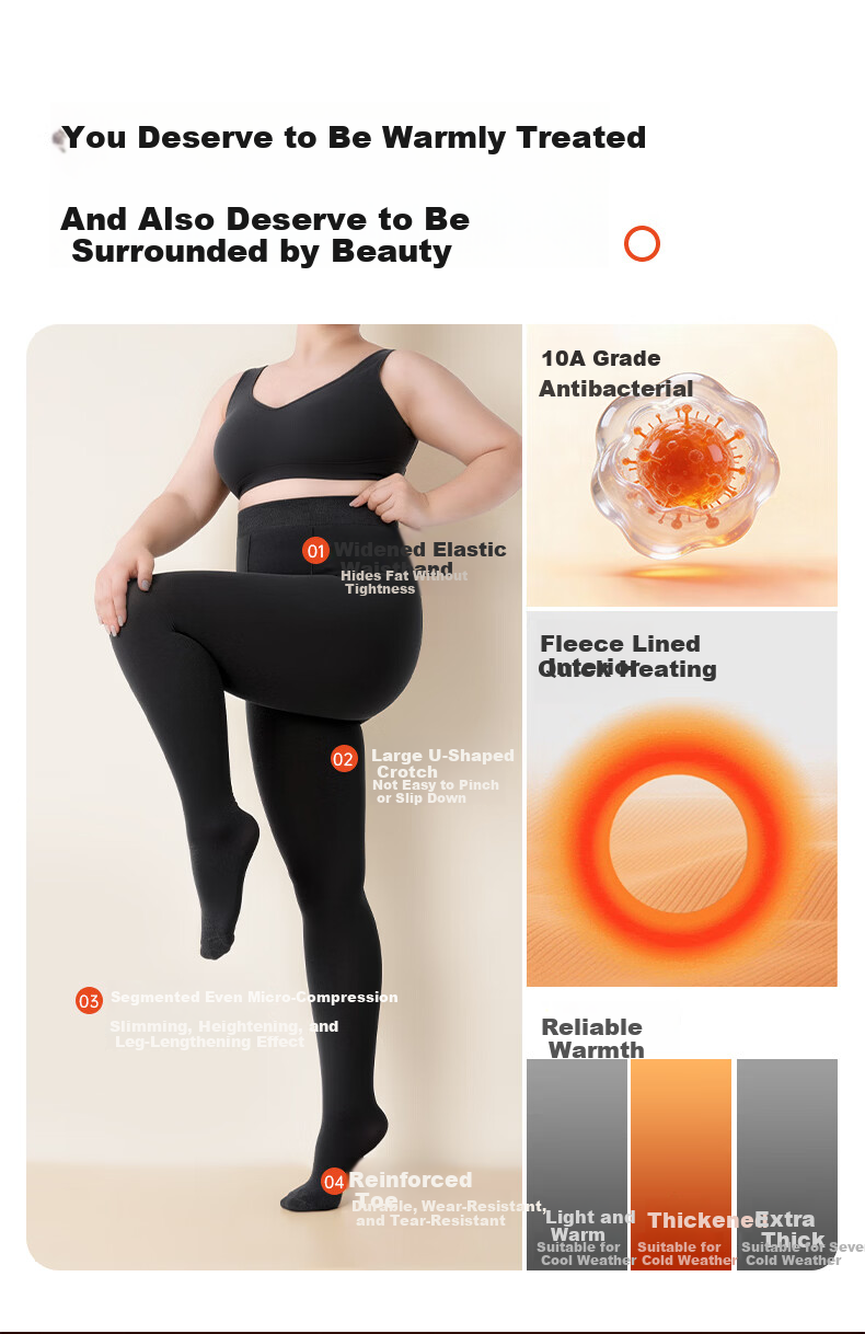 Afandi Black Plus Size Thermal Leggings for Women Autumn Winter High Waist Tummy Control Slimming Anti-Snag Wearable Tights 2