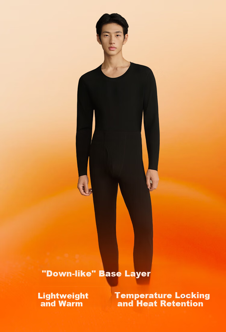 Ubras Down-Blend Wool Base Layer Thermal Set with Insulated Pants for Men, Autumn Wear, Dark Heather Gray, Lightweight Warmth 1