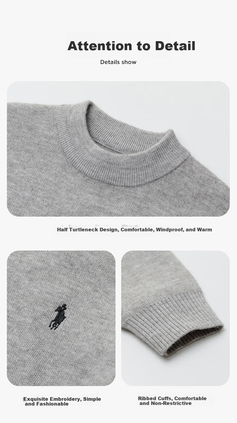 Zuoxi Boys' Sweater, Solid Color, Children's Warm Winter Wear, 2025 New Style, Boys' Big Kids Autumn And Winter Knitwear, Gray, Size 140 41