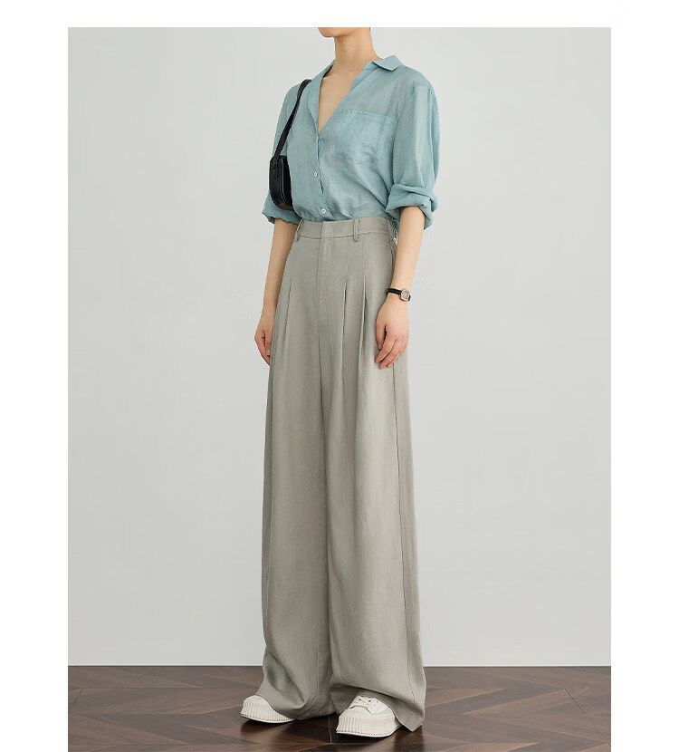 FAESSLIN Kochi Old Money Style Gray Linen Summer Thin Tencel High-Quality Draped Casual Wide-Leg Pants for Women 13