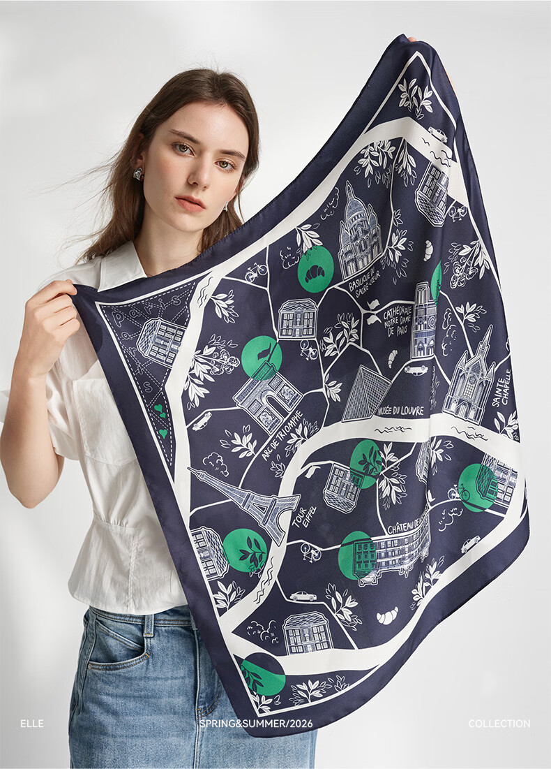 ELLE 100% Mulberry Silk Scarf Women's Summer Fashion Versatile Printed Square Neck Scarf Gift Box Set 8