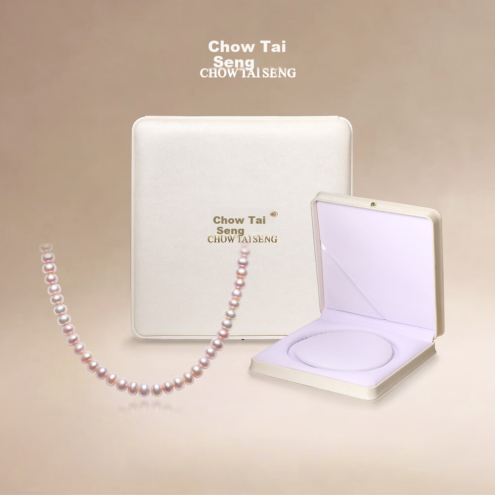 CHOW TAI SENG ă520 GiftăFreshwater Pearl Necklace Purple Flat Round Bead Chain Clavicle Necklace for Mom Girlfriend