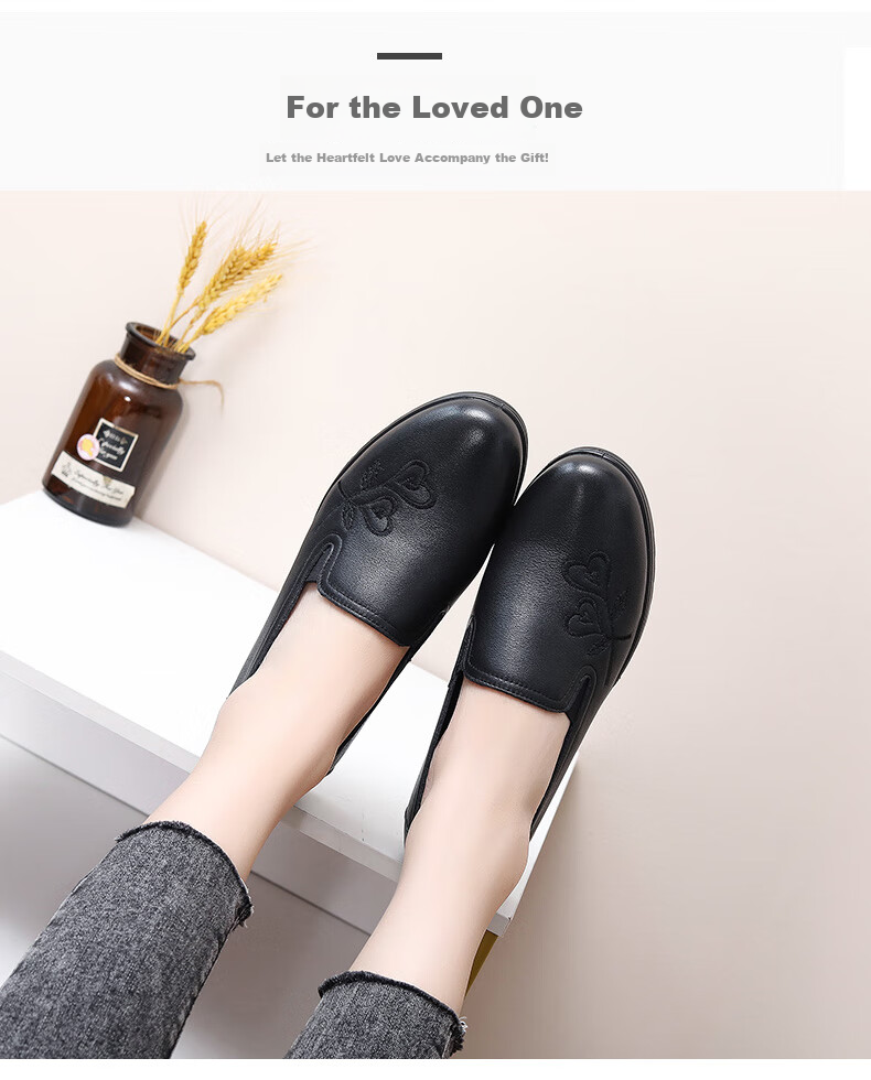 SPIDER KING Women's Shoes Middle-aged and Elderly Mom Shoes Flat Casual Soft Sole Single Shoes Fashion Small Leather Shoes 09255 Black 35 9