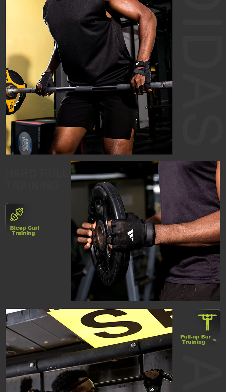 Adidas Men's Fitness Gloves Half Finger Training Weightlifting Pull-up Dumbbell Anti-Blister Workout Gloves 11