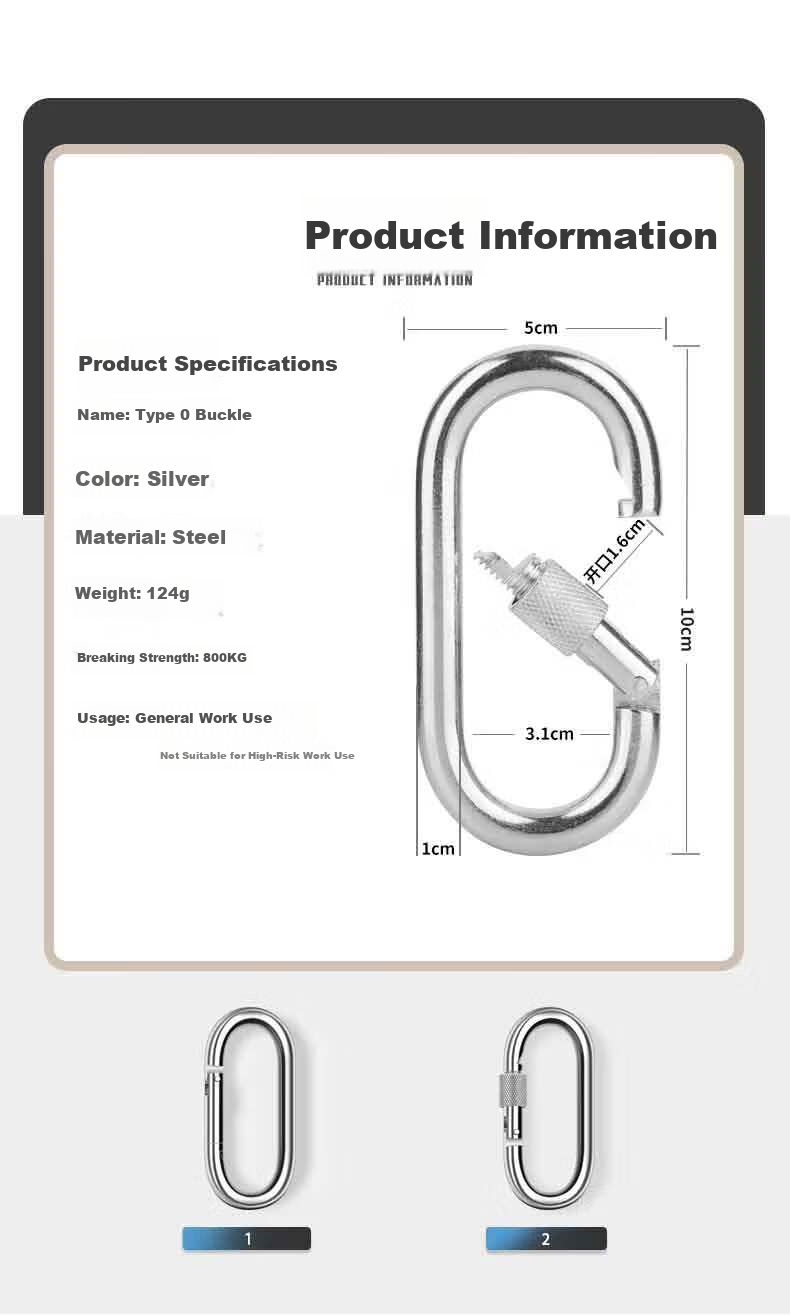 Locroyon O-Shaped Steel Lock Alloy Steel Fastener Climbing Carabiner Main Lock Safety Lock Climbing Hook Safety Hook 6