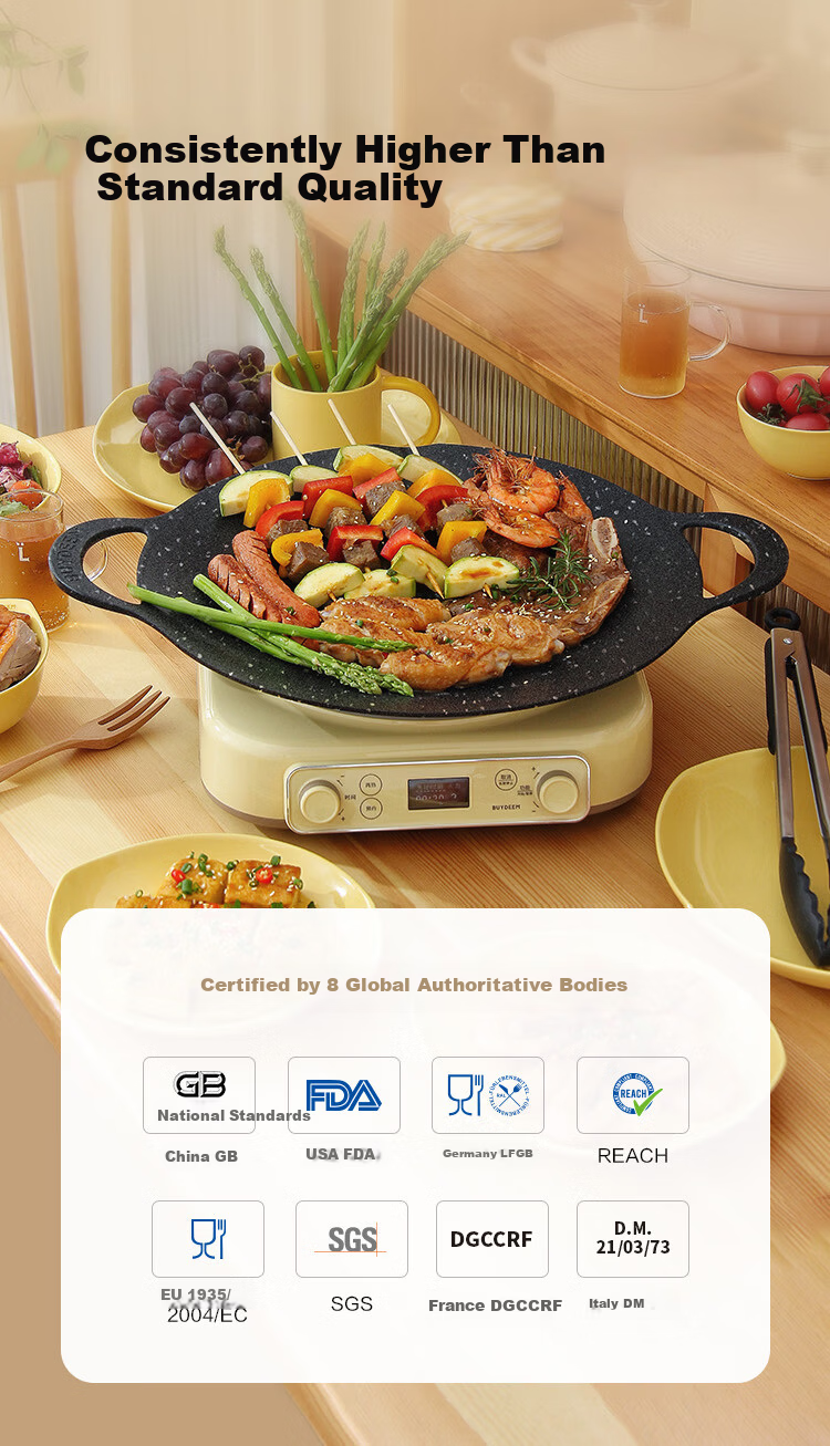 Buydeem 32cm Non-stick BBQ Grill Pan Steak and Egg Maker Teppanyaki Cassette Stove Charcoal Outdoor Starry Black 9