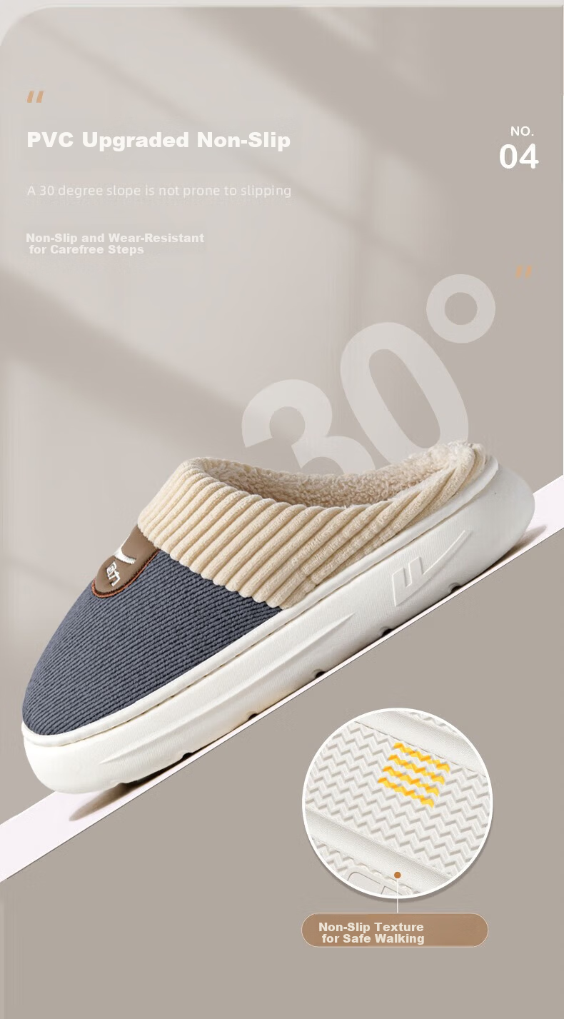Warrior Men's Cotton Slippers Thick Sole Non-Slip Warm Home Couple Cotton Wool Slippers WST-0720 Dark Blue Size 44-45 6