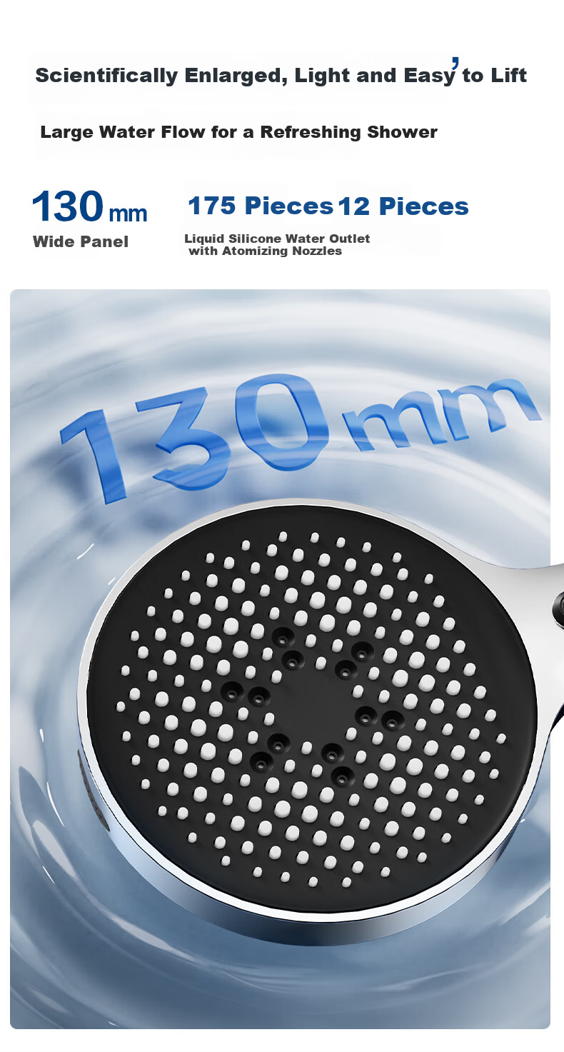SUPOR Turbo Powerful Pressurized Handheld Shower Head Large Water Flow with Spray Gun Infinite Adjustment Silver S 6