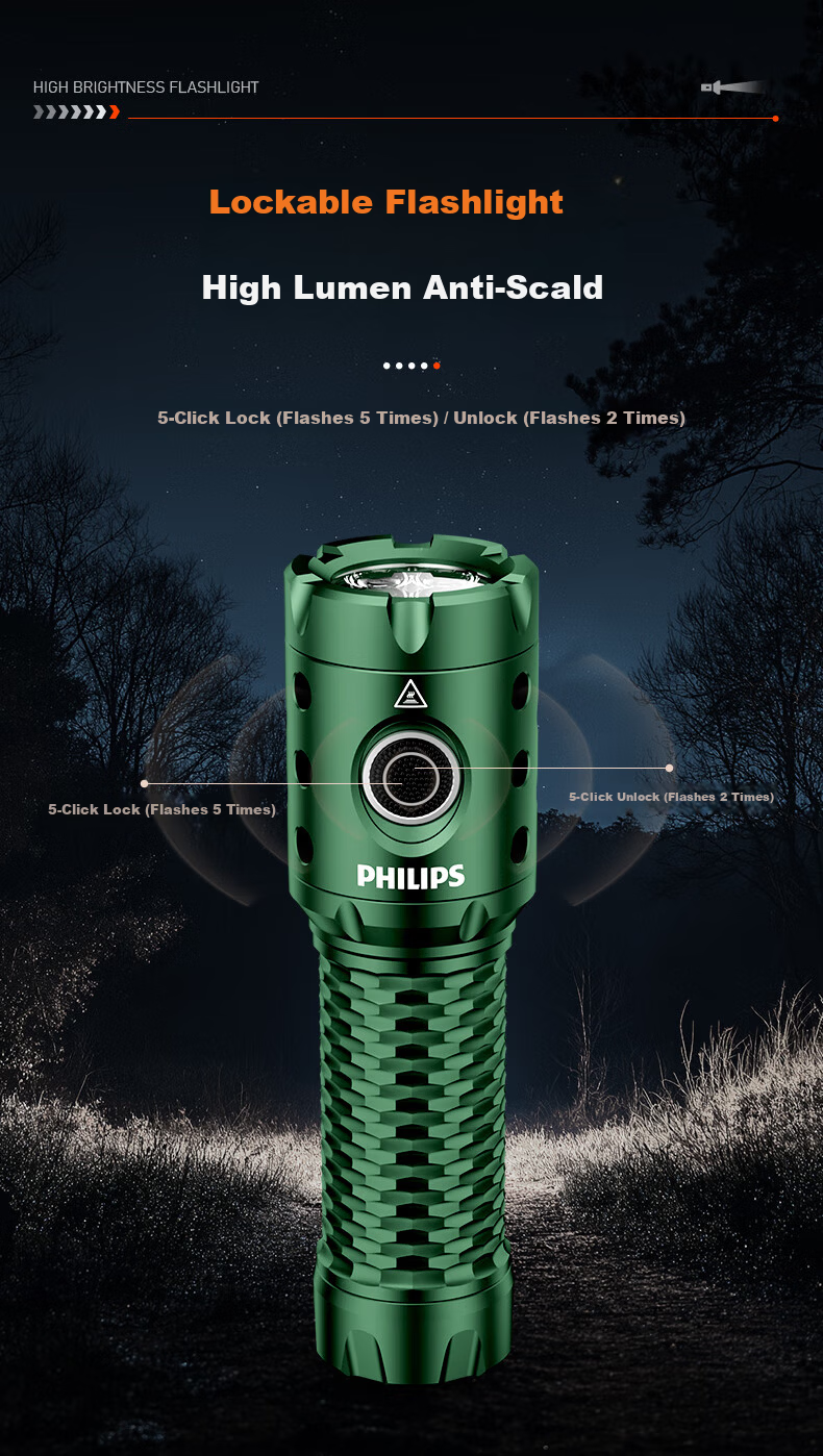 PHILIPS High Brightness Flashlight Super Long Battery Life Portable Military Outdoor Emergency Light SFL8603 10