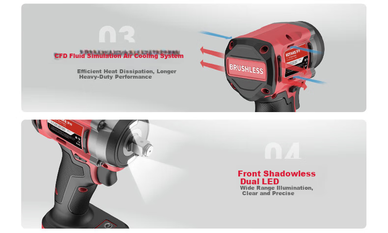 Rot Lithium Battery Brushless Electric Wrench 20V Electric Impact Wrench Power Tool T1 High Torque Automotive Repair 10