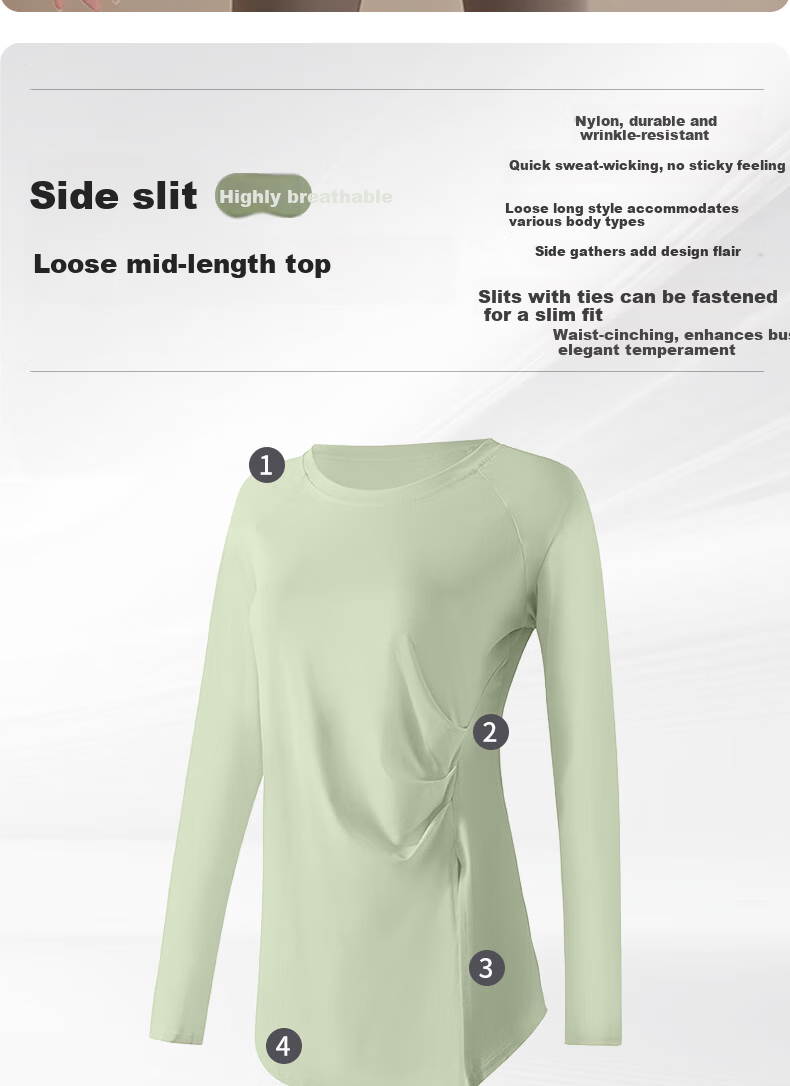 XUEXIMAN Women's Quick-Dry Long Sleeve Yoga Top Mid-Length Slim Fit Breathable Pilates Fitness Shirt 2