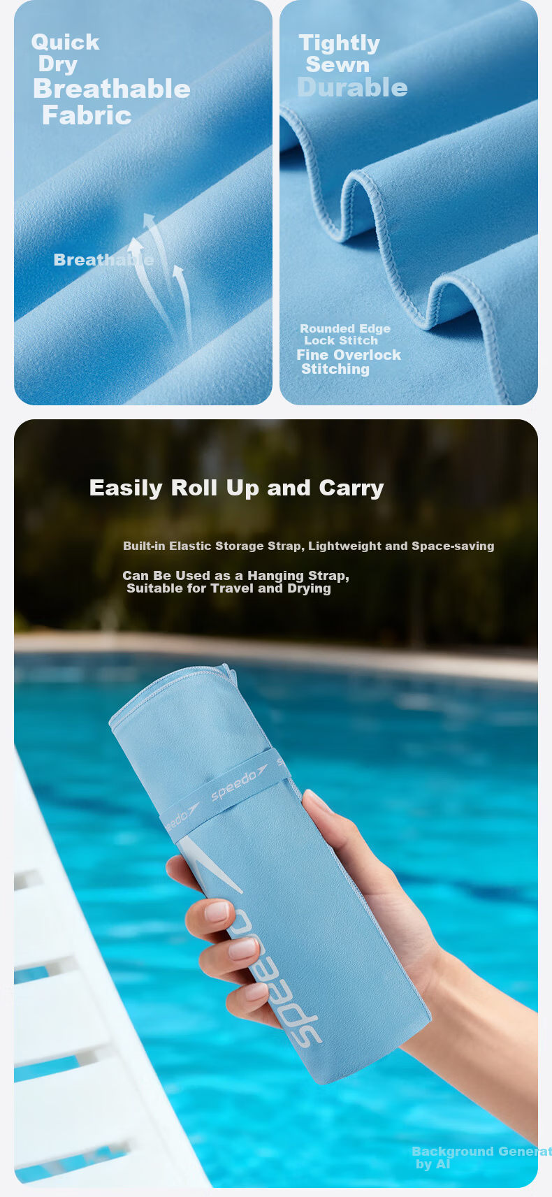 Speedo Quick-Dry Absorbent Swimming Sports Fitness Towel Double-Sided Fleece Portable Bath Towel Blue S 5
