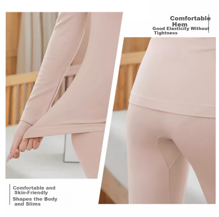 Langsha Women's Autumn Winter Thermal Underwear Set Antibacterial Velvet Seamless Heat Retaining Body Shaping Base Layer Shirt 13