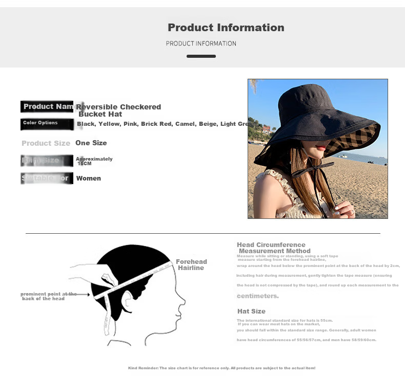 Jian Cai Summer Sunshade Bucket Hat for Women, Wide Brim Double-Sided Wear Face-Covering Beach Sun Hat, Perfect Sun Protection Gift for Girlfriend 5
