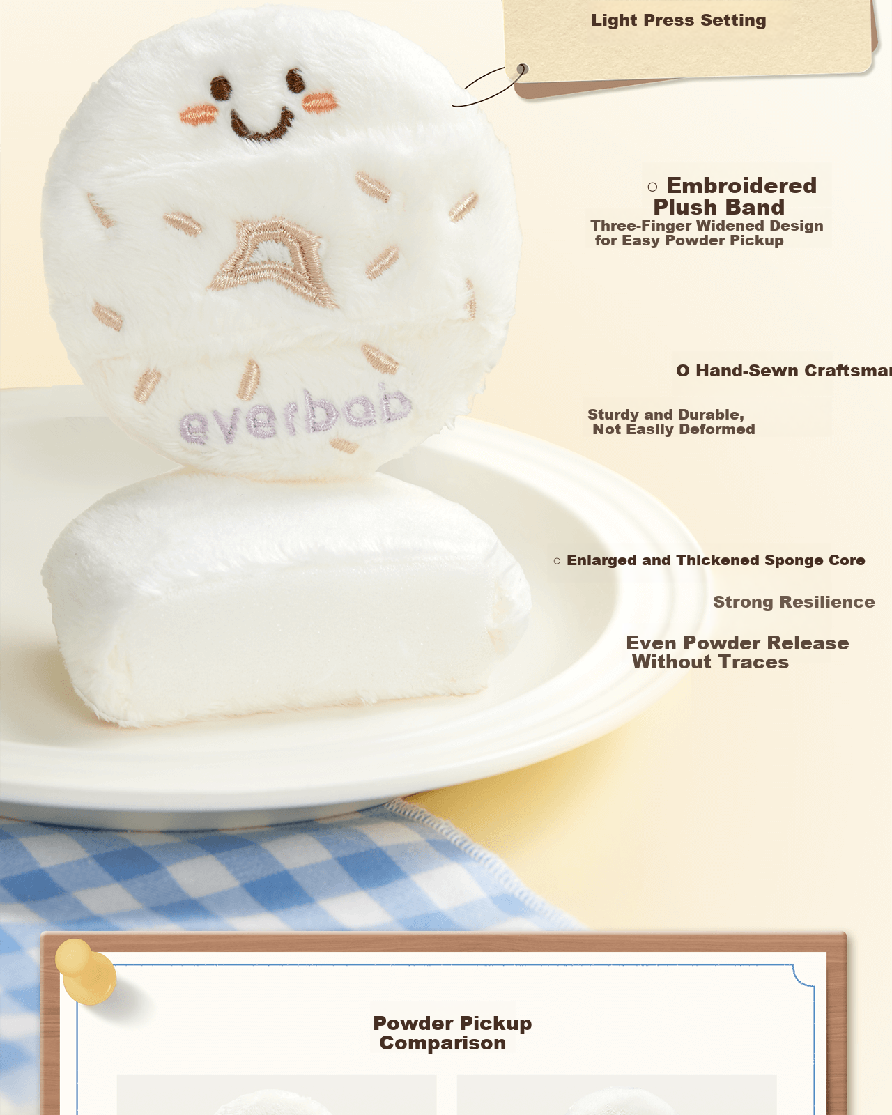 Everbab Aibella Coconut Bagel Velvet Bare Skin Loose Powder Puff 2pcs Setting Makeup Sponge 5