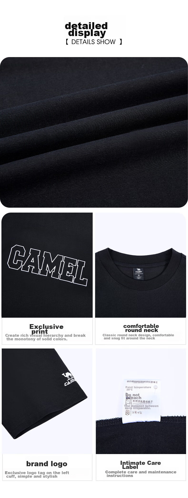 CAMEL Short-Sleeve T-Shirt for Men And Women, Summer New Style Letter Print Trendy Loose Casual Cotton-Feel Top 17