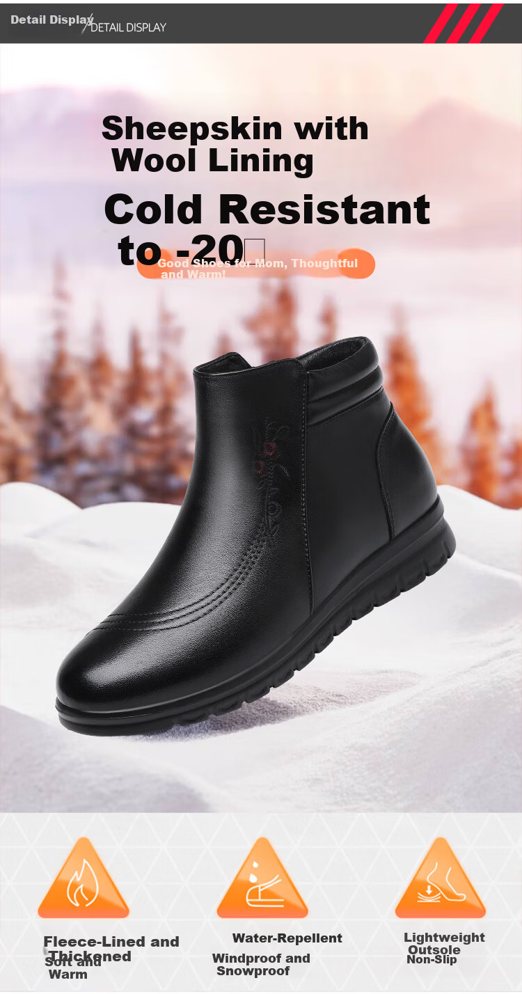 Red Dragonfly Women's Short Boots Fleece Lined Warm Slim Fit Elegant Middle-aged Mom Leather Boots WTC437681Z 6