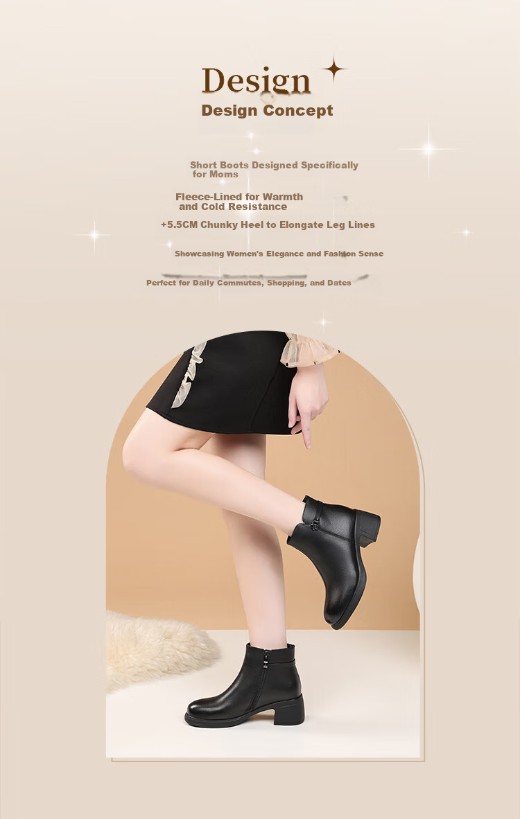 Red Dragonfly Women's Winter Fleece-Lined Warm Short Boots, Mom Boots, Chunky Heel, Versatile Soft Sole Cotton Boots WTC457601H Black Size 36 2