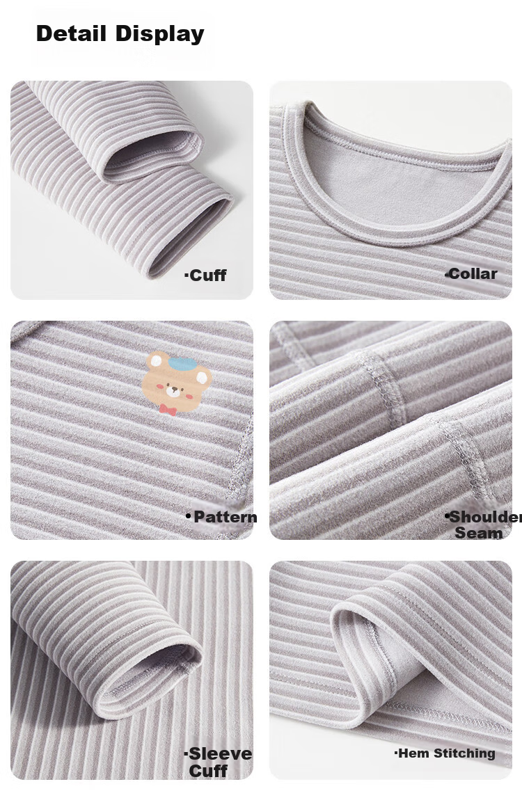 Aibedila Baby Autumn Clothes Set Boys Girls Children's Thermal Underwear Class A Warm Base Layer Set Cat 120 6