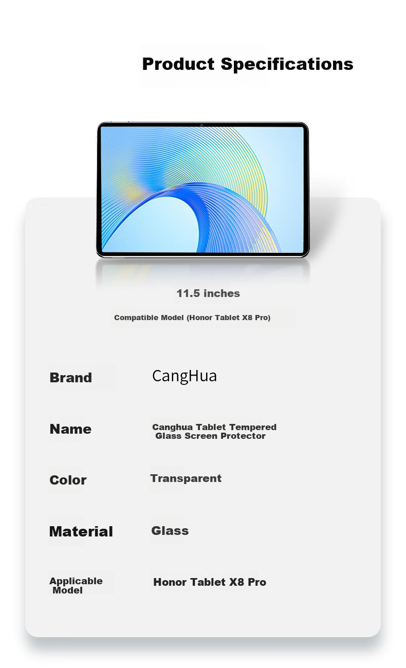 CangHua Tempered Glass Screen Protector for Honor Tablet X10 Pro/X9 Pro/X8 Pro 11.5 Inch 2023/2024/2025 Honor Tablet Full Screen HD Protective Film 4