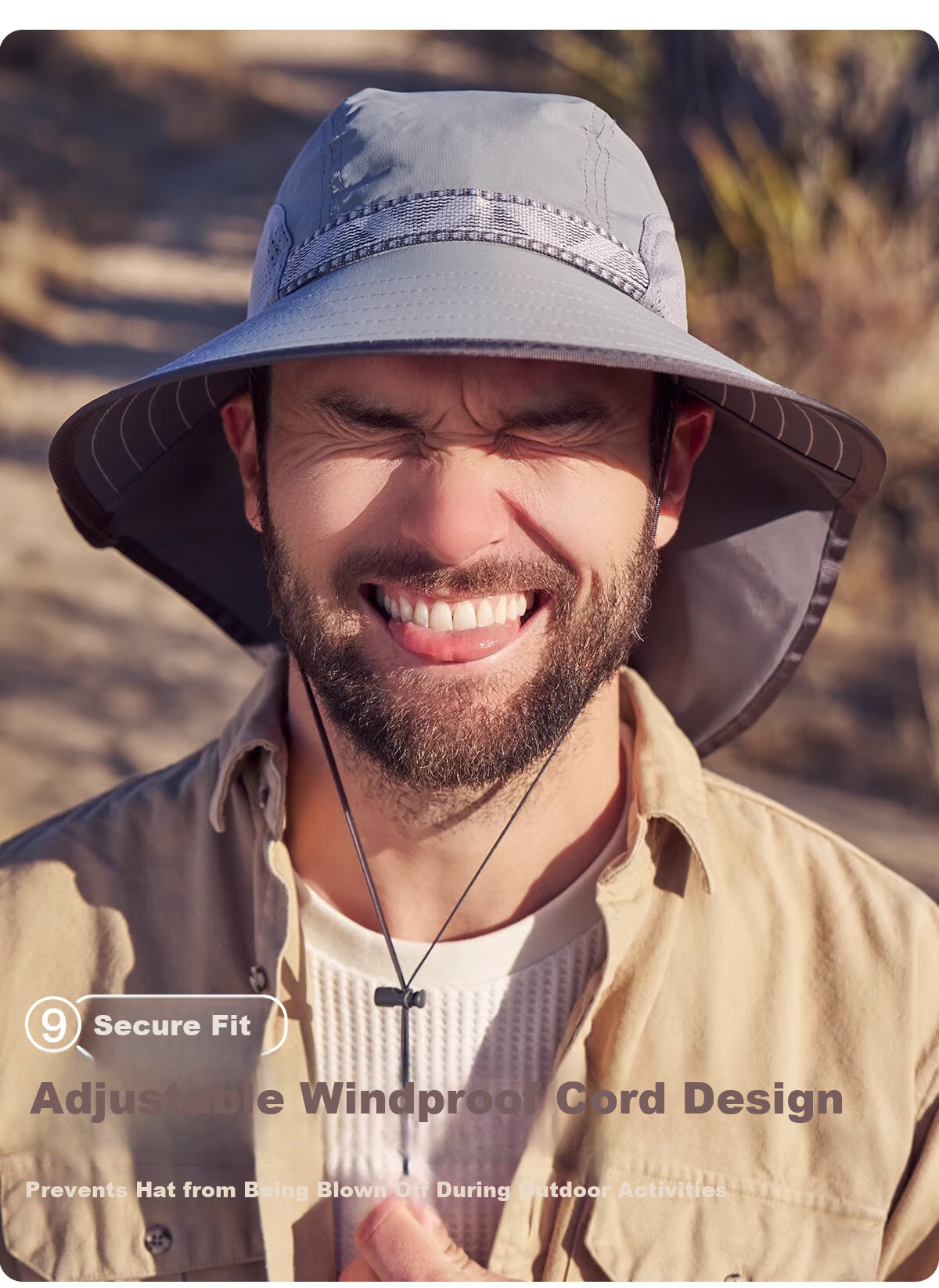 SUNDAY AFTERNOONS Adult Unisex Outdoor Sun Protection Hat with Wide Brim and Neck Flap, Light Gray, Size L 11