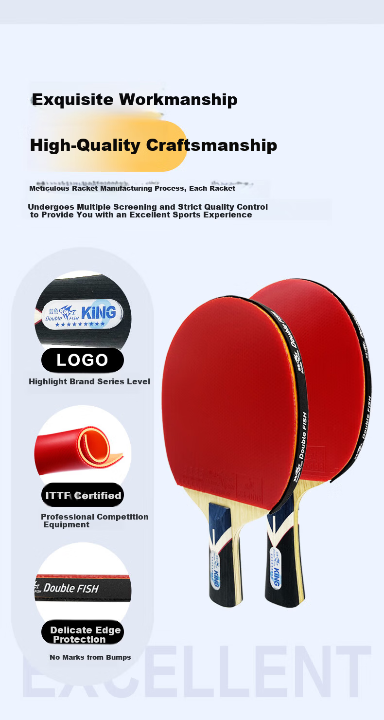 DOUBLE FISH Table Tennis Paddle King 6-Star Professional Competition Short and Long Handle Single Paddle Advanced 6-Star Shakehand Paddle 4