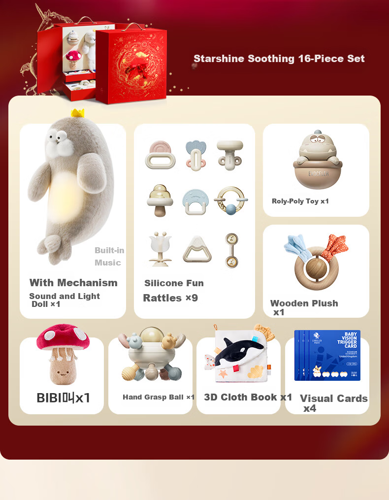 EVOCELER Hand Rattle Newborn Meeting Gift Baby Toy Gift Box 0-1 Year Old Early Education Gift Box Premium Gift 1