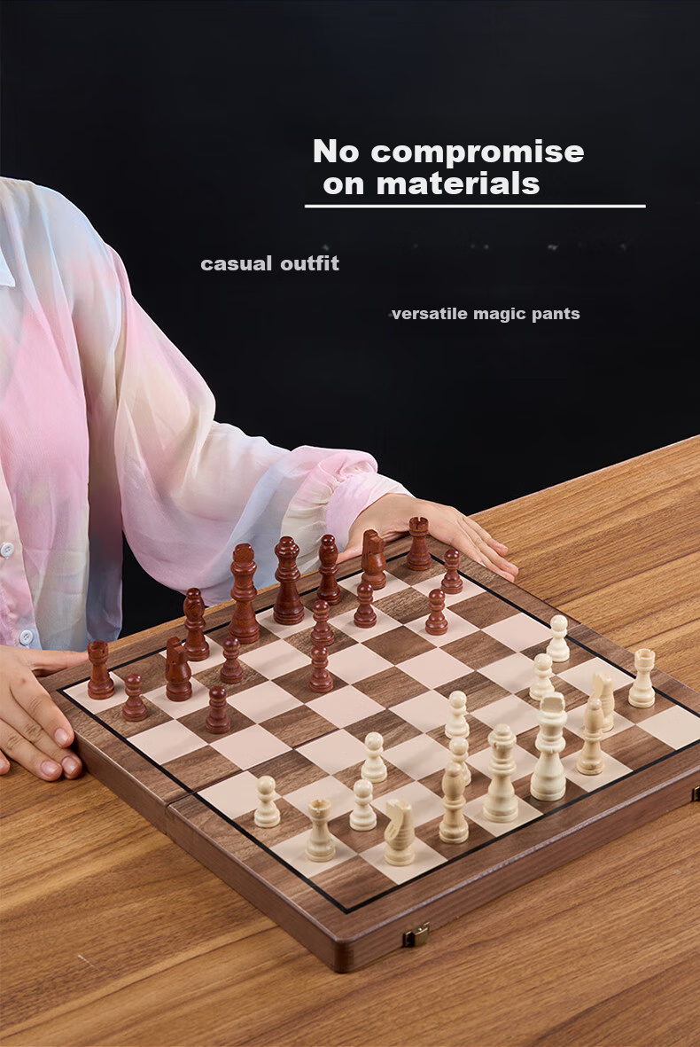 Guan Xiao Er Magnetic Foldable Portable Solid Wood Chessboard High-Grade International Chess for Elementary Children Tournament Camping 1