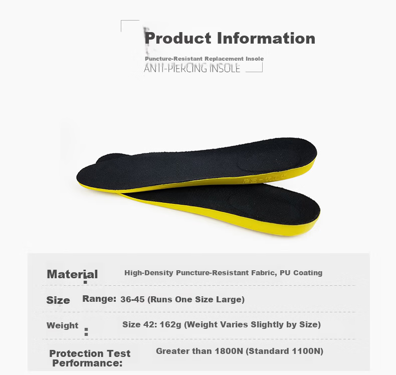 DUNWANG 4021 Anti-Puncture Insole Soft Comfortable Breathable Built-in Anti-Puncture Fabric Worksite Protective Footwear Insole for Labor Shoes Size 42 4