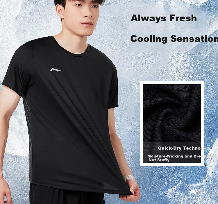 LI-NING Men's Lightweight Quick-Dry Breathable Short Sleeve T-Shirt Summer Fashion Versatile Sportswear Comfortable Casual Sports Top 3