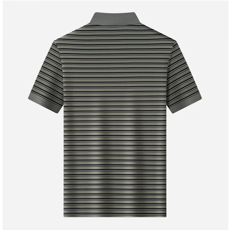 Edenbo Men's Short Sleeve Striped High Elastic Comfortable Polo Shirt Military Green 170/88A (L) 12