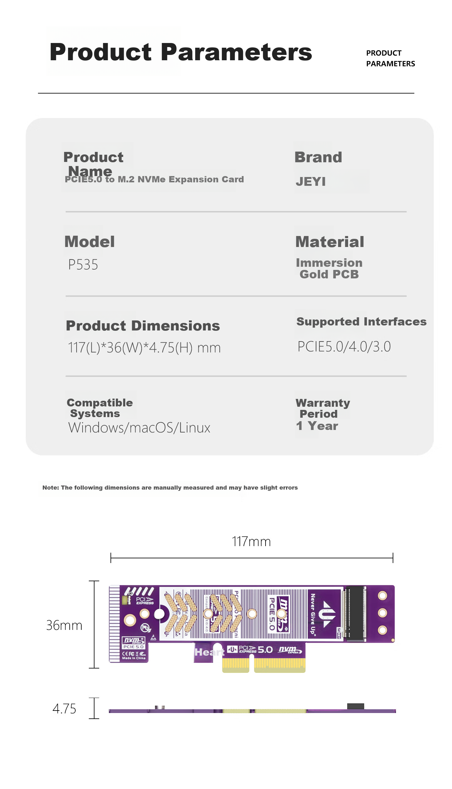 JEYI PCIe to M.2 NVMe Expansion Card PCIe 5.0 Full Speed 128Gbps Backward Compatible with PCIe 4.0/3.0 X4/X8/X16 SSD Adapter Card 14