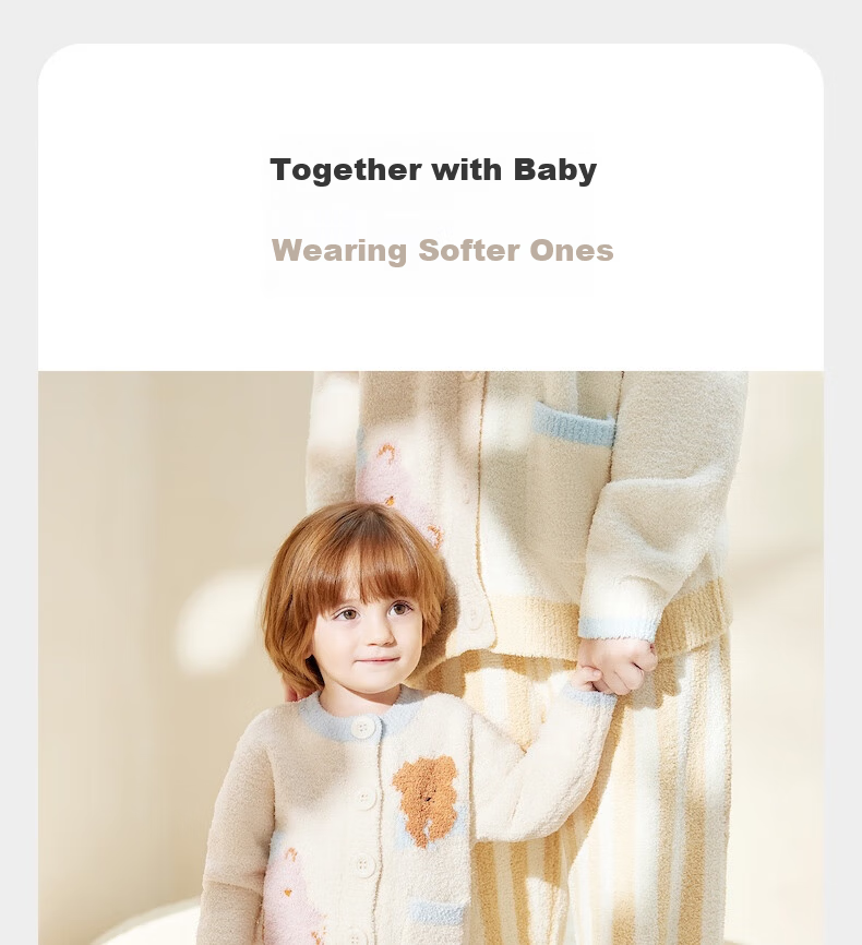 Babycare Children's Warm Homewear Parent-Child Autumn Winter Half Velvet Homewear Set Panda Off-White 100 Kids' Version 10