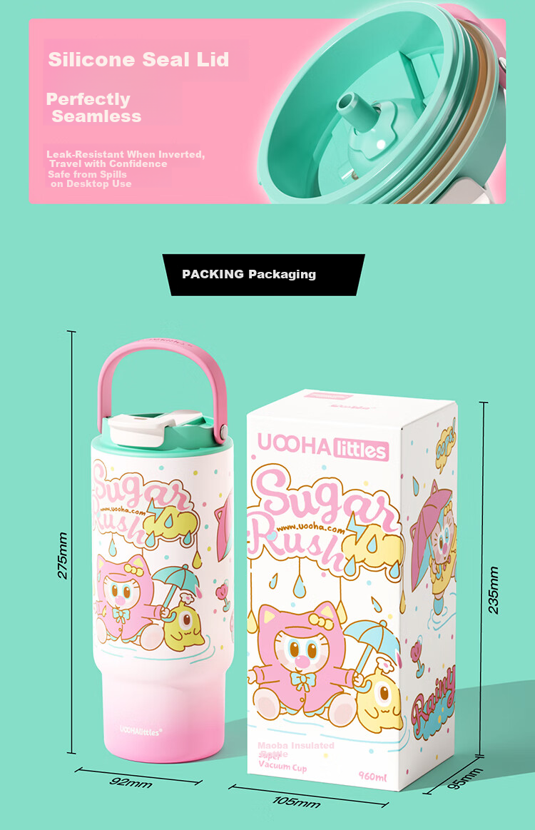 UOOHA Tonba Insulated Tumbler 316 Stainless Steel Cute High-Value Ladies Gift Large Capacity Straw Ice Tumbler Portable Carry Water Bottle 14