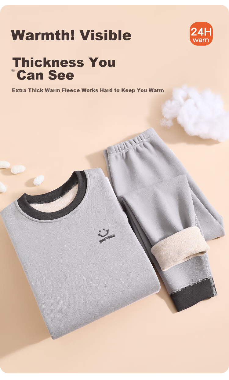 LangSha Kids Thermal Underwear Fleece Thickened Girls 7A Antibacterial Mite-Resistant Autumn Shirt and Pants Set for Older Children 7