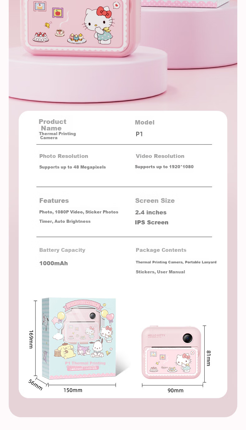 SANRIO Kuromi Color Instant Print Camera 2.4-inch HD Dual Lens Birthday Gift 13
