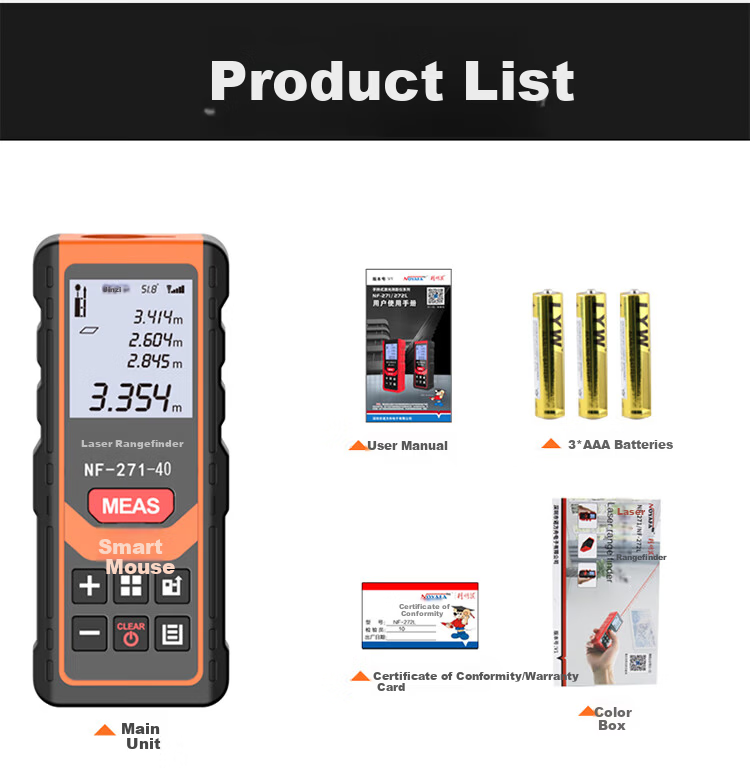 Smart Mouse NF-272L 80m Rechargeable Voice Handheld Laser Distance Meter Electronic Level Bubble Infrared Measuring Device Room Measuring Instrument Electronic Ruler Measurement Tool 14