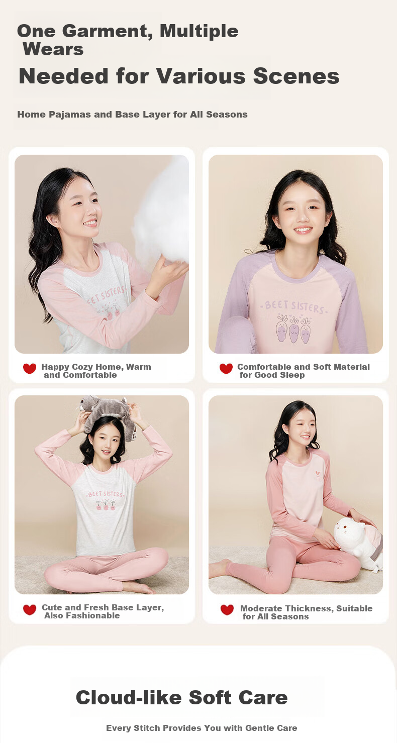 Dingguagua Girls' Pure Cotton Autumn Thermal Underwear Set for Middle and High School Students, Warm Cotton Knitwear for Teenagers 17