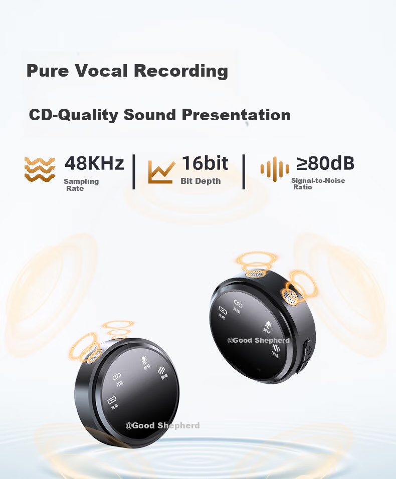 Good Shepherd Wireless Lavalier Microphone Live Streaming Audio Equipment TikTok Host Recording Video Mobile Phone Outdoor Noise-Canceling Professional Button Ear Mic Computer Microphone One-to-Two Un 7