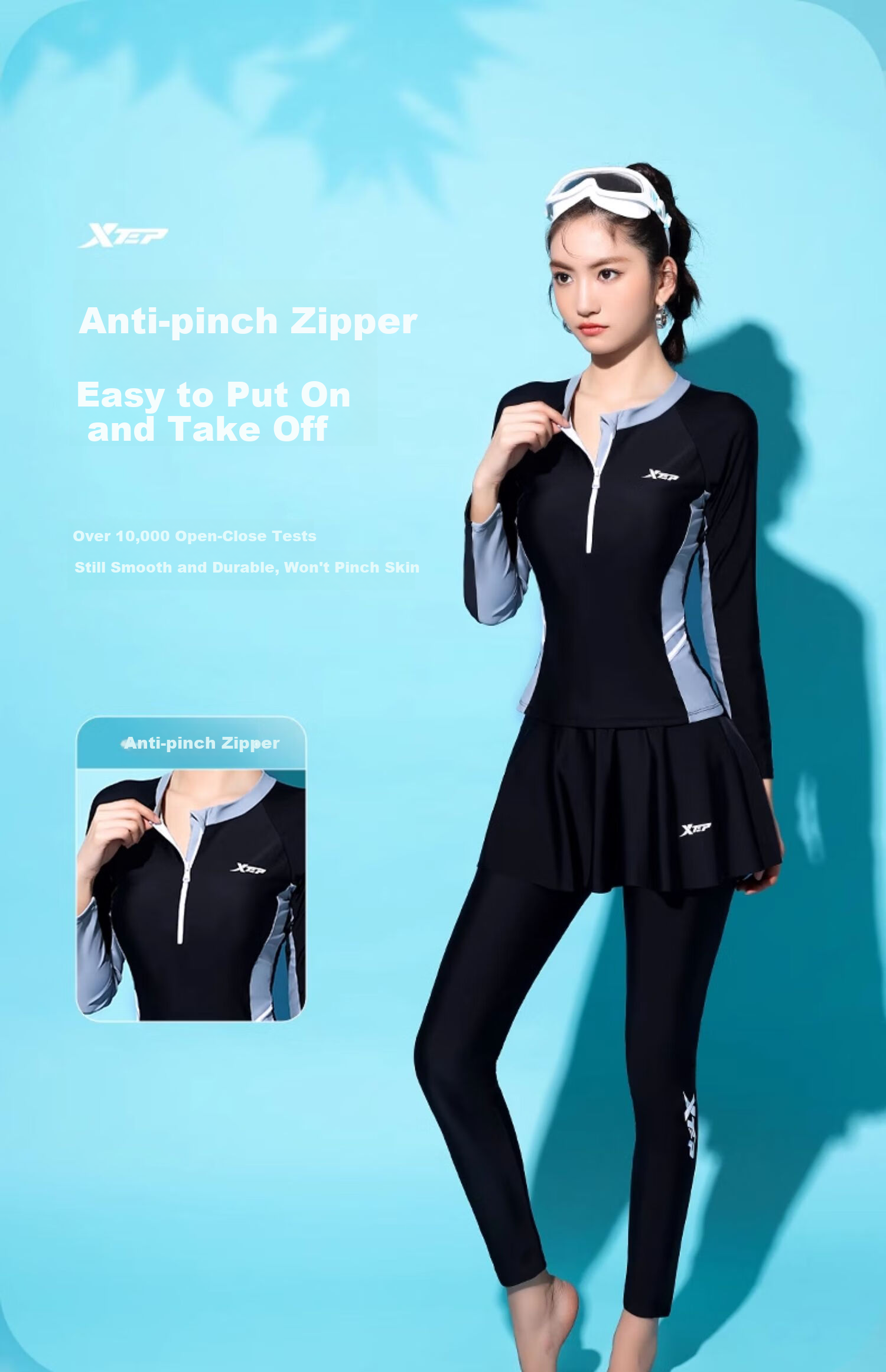 Xtep Women's Sunscreen Conservative Slimming Tummy Control Two-Piece Long Sleeve Long Pants Surfing Quick-Dry Wetsuit Spa Swimwear 7