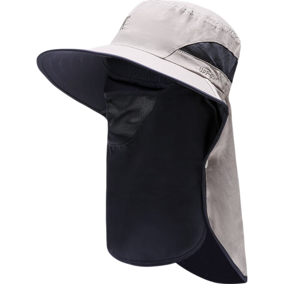 DUSENNA Men's Sun Protection Hat Outdoor Fishing Mountaineering Sun Hat Colorblock Face Cover Sunshade Hat Dark Gray