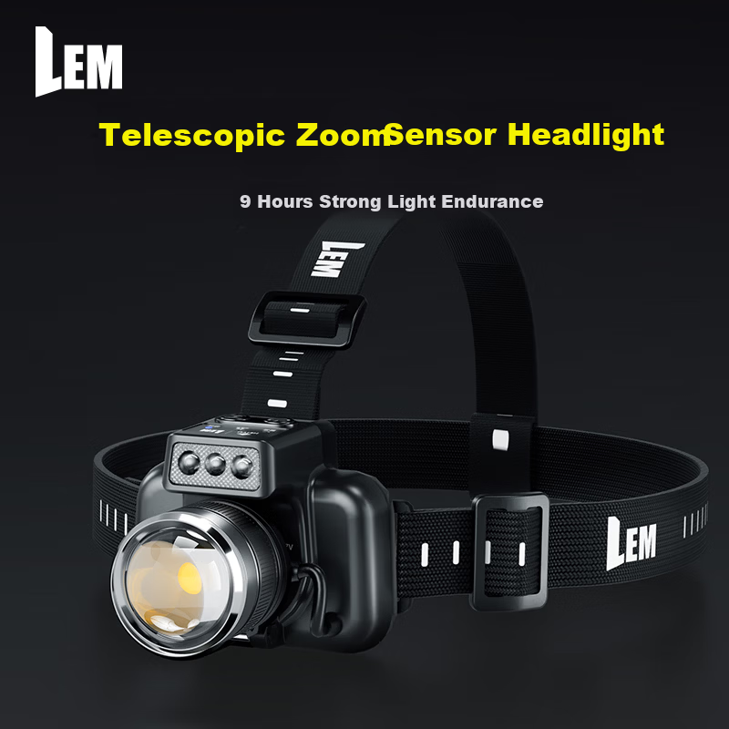 LEM Headlamp Adjustable Focus Sensor Seaside Night Fishing Head-Worn High Brightness Rechargeable Long-Range Waterproof Work Mining Lamp Fishing Light